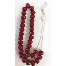 Κομπολόι από ασήμι 925 με χάντρες από κεχριμπάρι φατουράν χρώματος κόκκινου (KOM11)